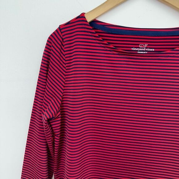 Vineyard Vines Women’s Boatneck Striped Sankaty UPF 50+ Red/Navy - Picture 9 of 12